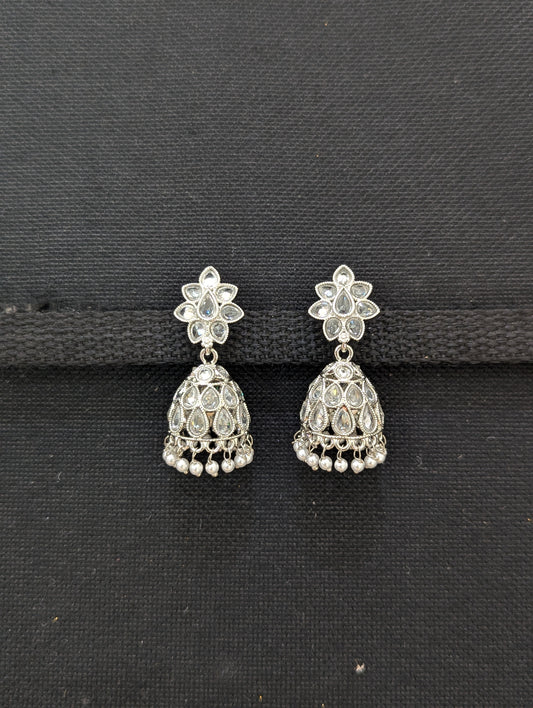 Bright Silver Polki Jhumka earrings