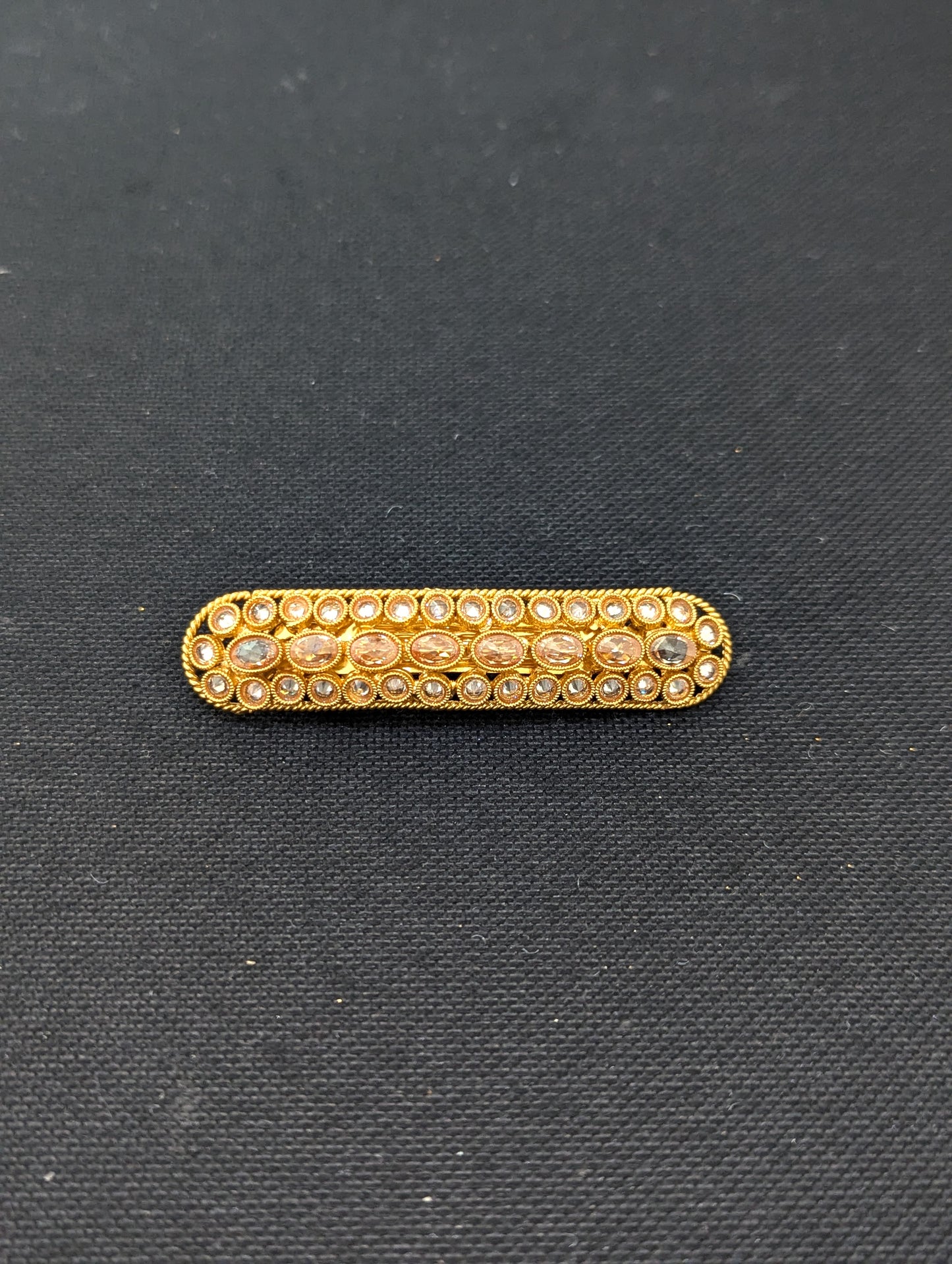 Oval polki gold plated small hair clip