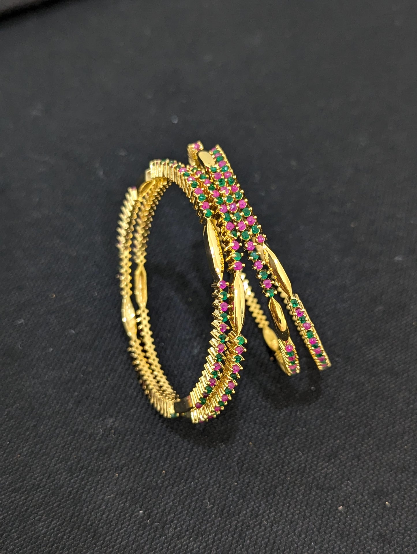 Ruby Green Micro CZ stone One gram gold bangles - Set of 4