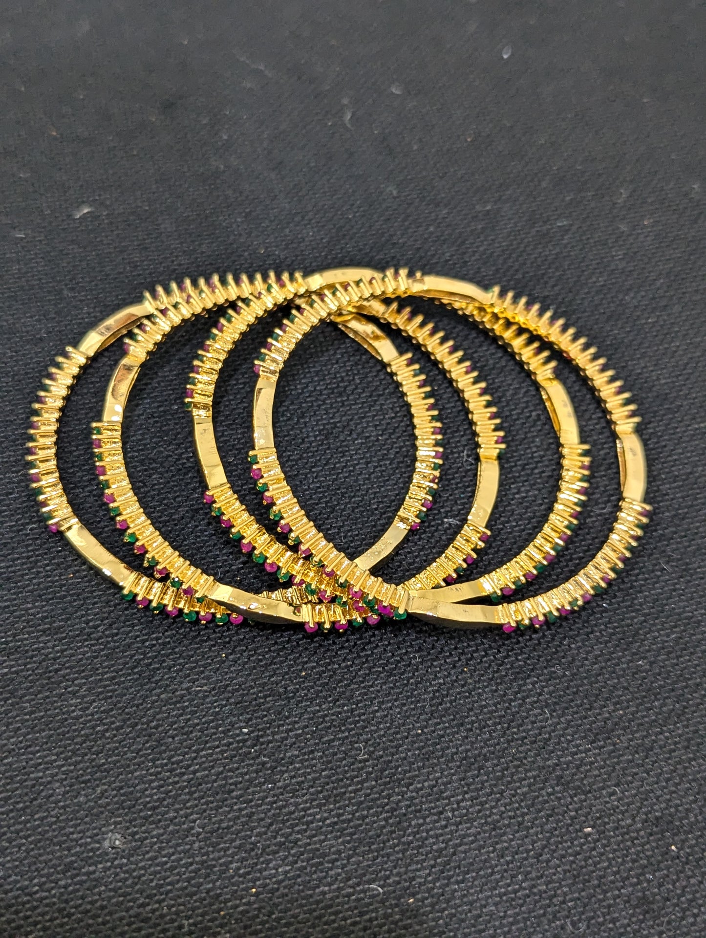 Ruby Green Micro CZ stone One gram gold bangles - Set of 4