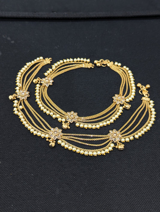 Gold plated 4 layer Polki Bridal Anklets