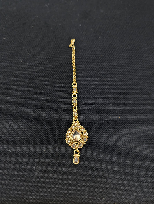 Gold plated Teardrop Polki Maang Tikka