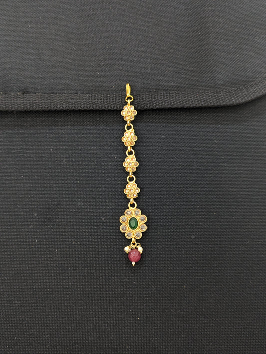 Gold plated Oval Flower Polki Maang Tikka