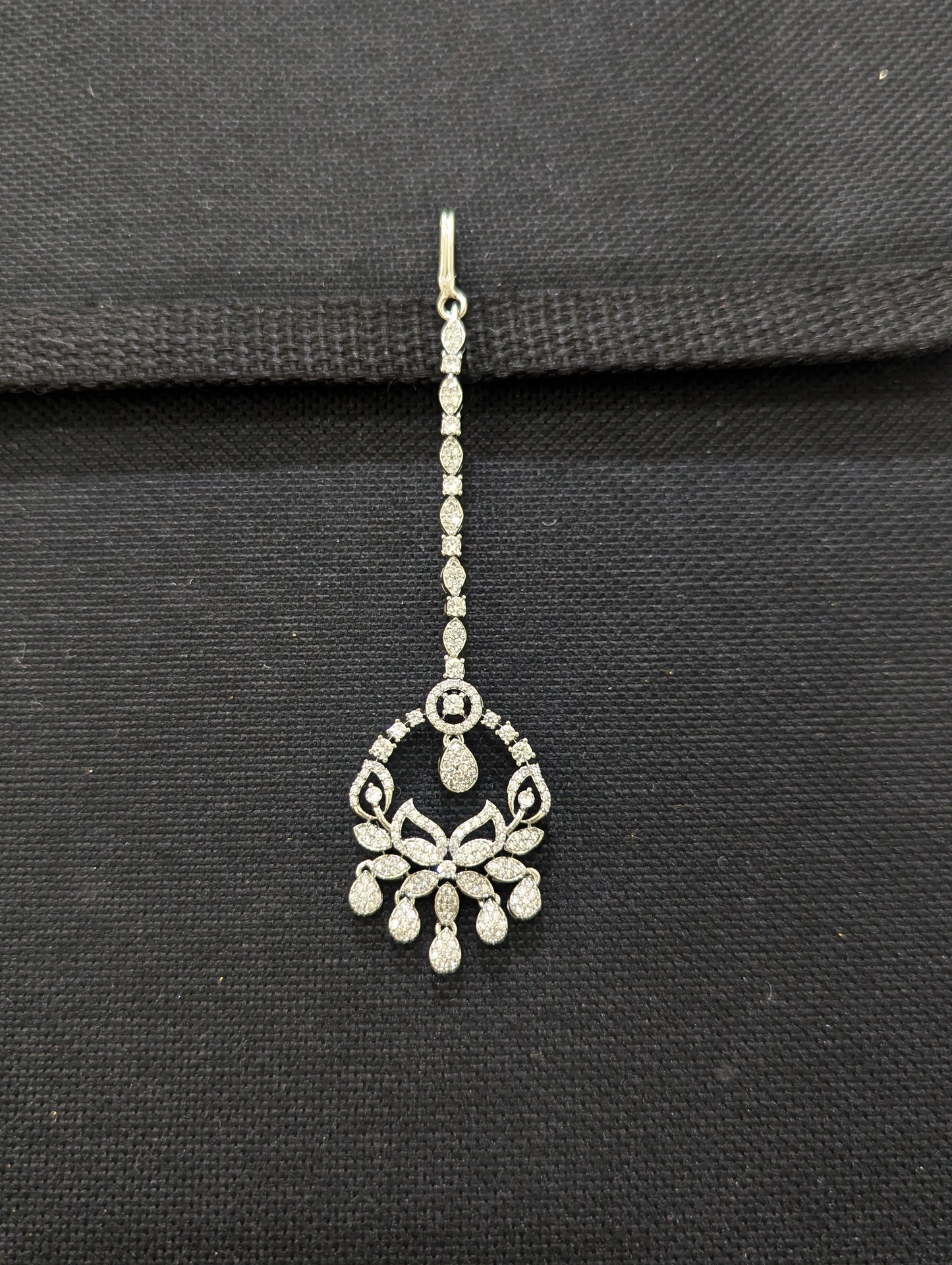 Leafy Chandbali design White gold plated CZ Maang Tikka