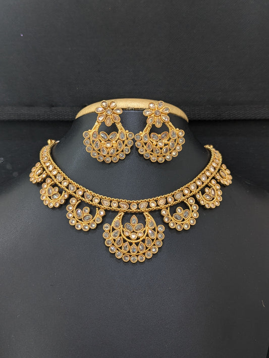 Trendy Chandbali Polki Choker Necklace and Earrings set