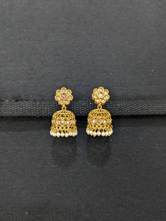 Small Flower design Polki Jhumka Earrings