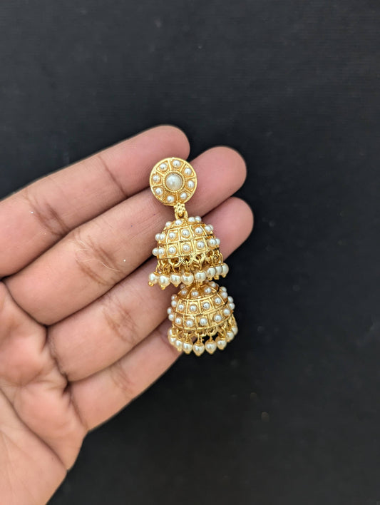 Pearl double layer Jhumka Earrings