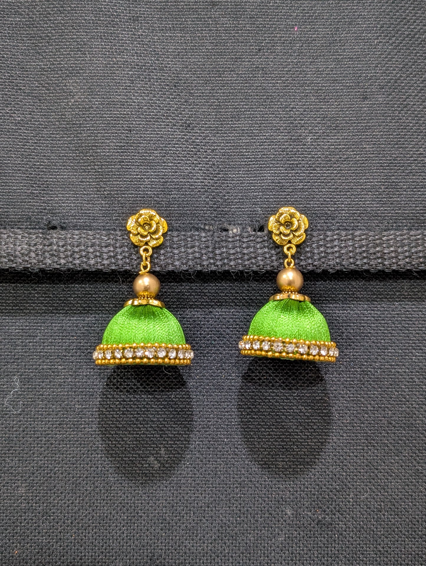 Silk Thread  Flower stud Jhumka Earrings - Medium size