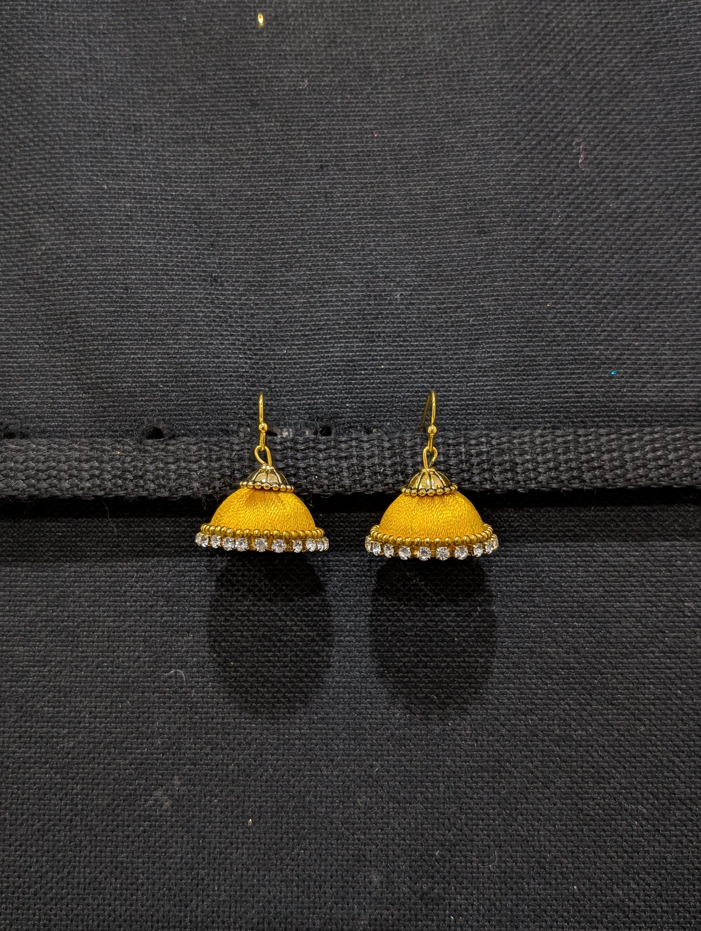 Silk Thread stone work hook Jhumka Earrings - Small size