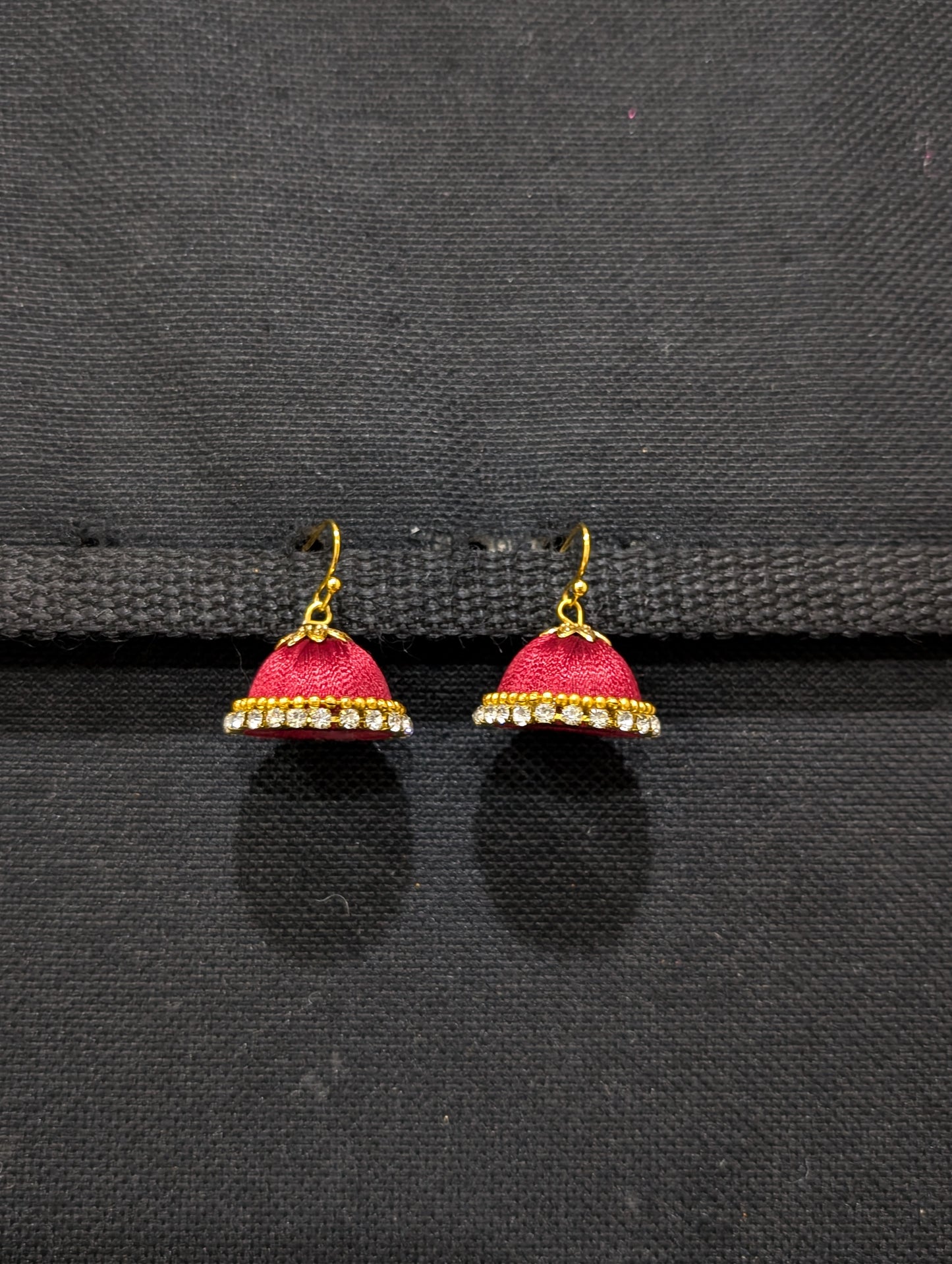 Silk Thread stone work hook Jhumka Earrings - Small size