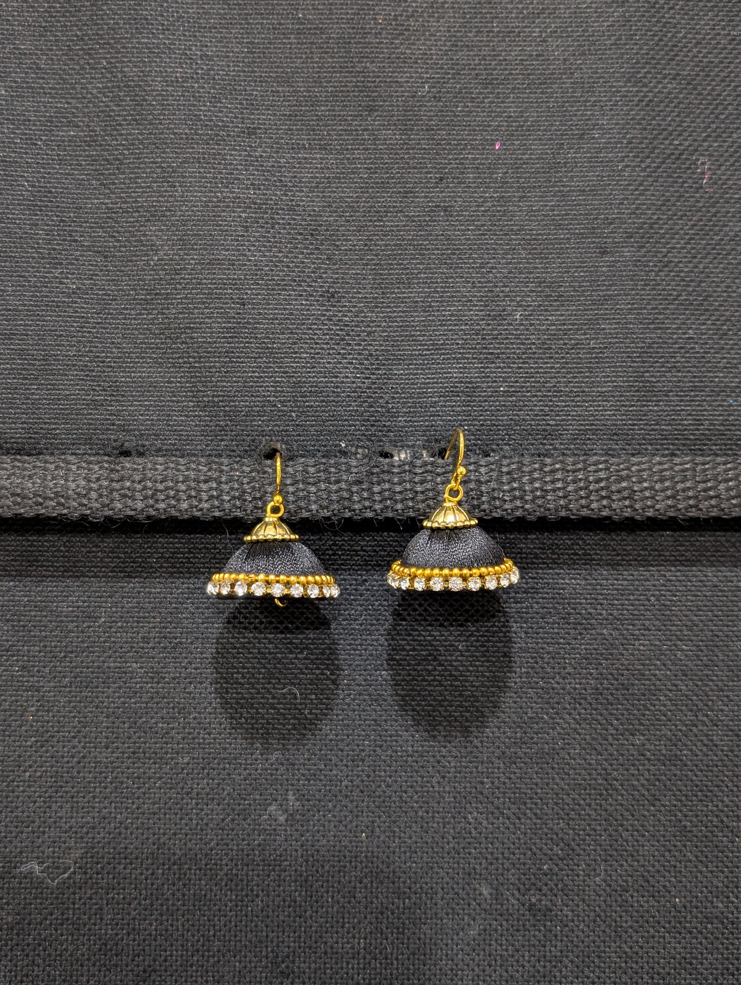 Silk Thread stone work hook Jhumka Earrings - Small size