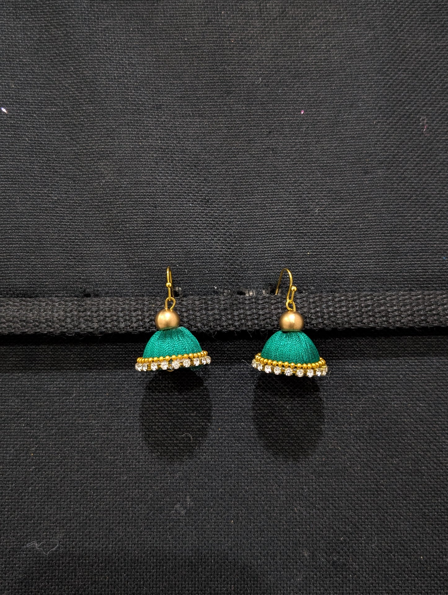 Silk Thread stone work hook Jhumka Earrings - Small size