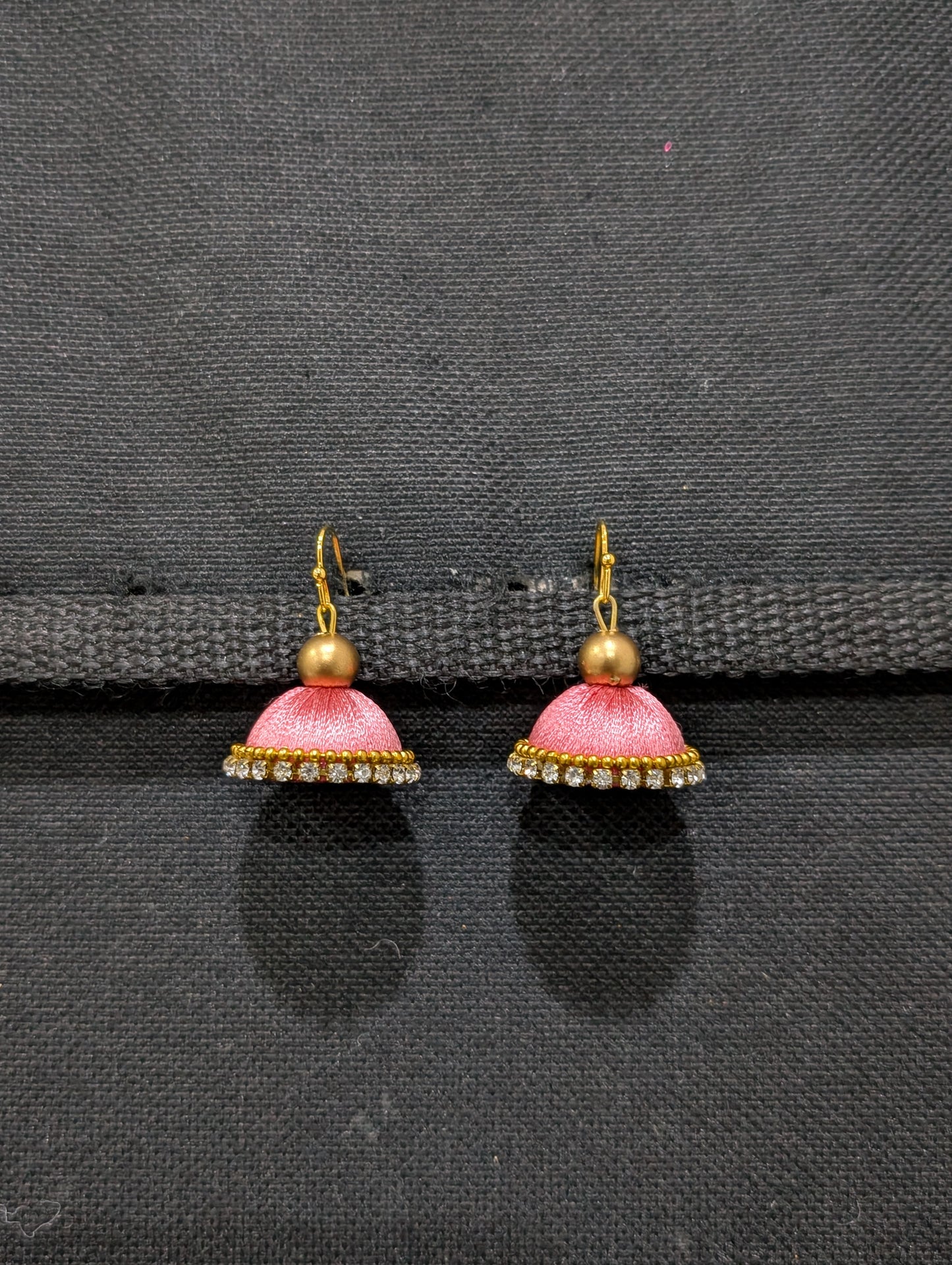 Silk Thread stone work hook Jhumka Earrings - Small size