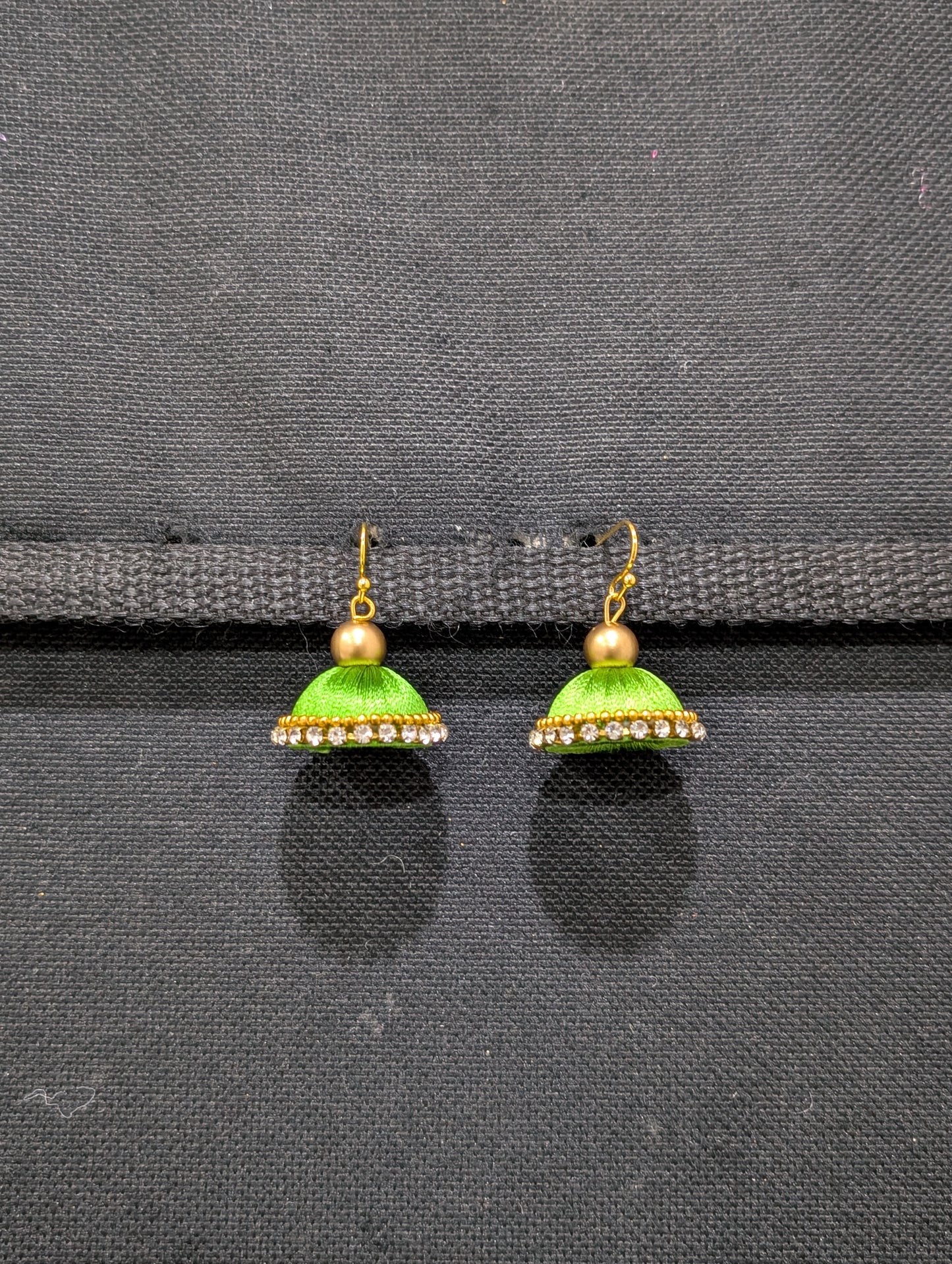 Silk Thread stone work hook Jhumka Earrings - Small size