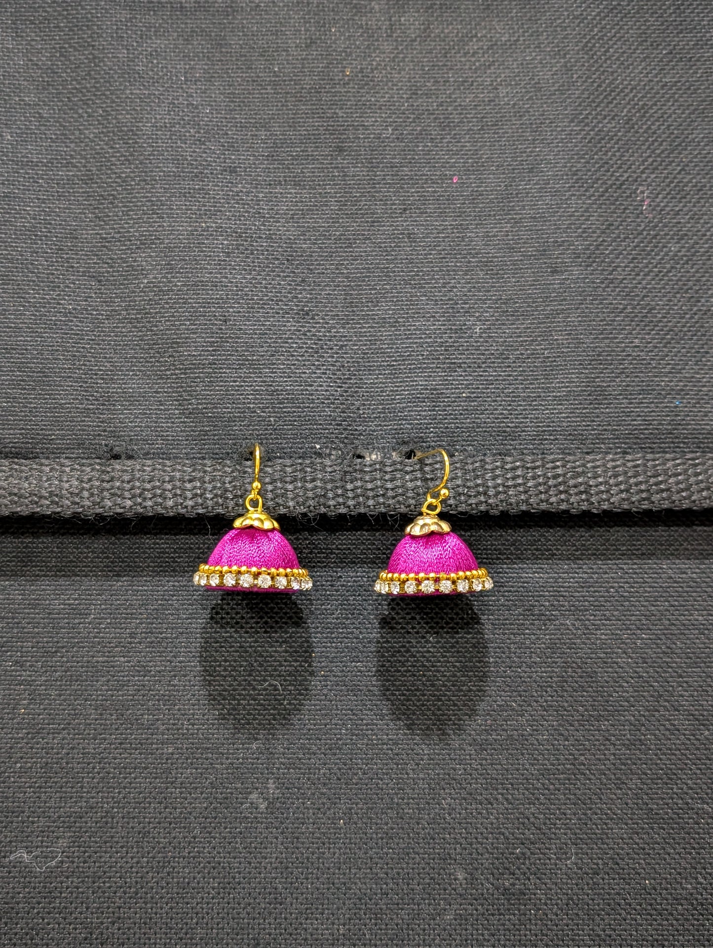 Silk Thread stone work hook Jhumka Earrings - Small size