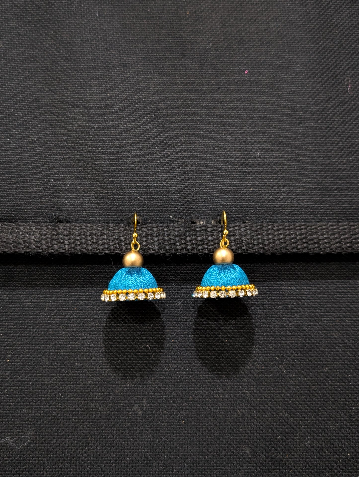 Silk Thread stone work hook Jhumka Earrings - Small size