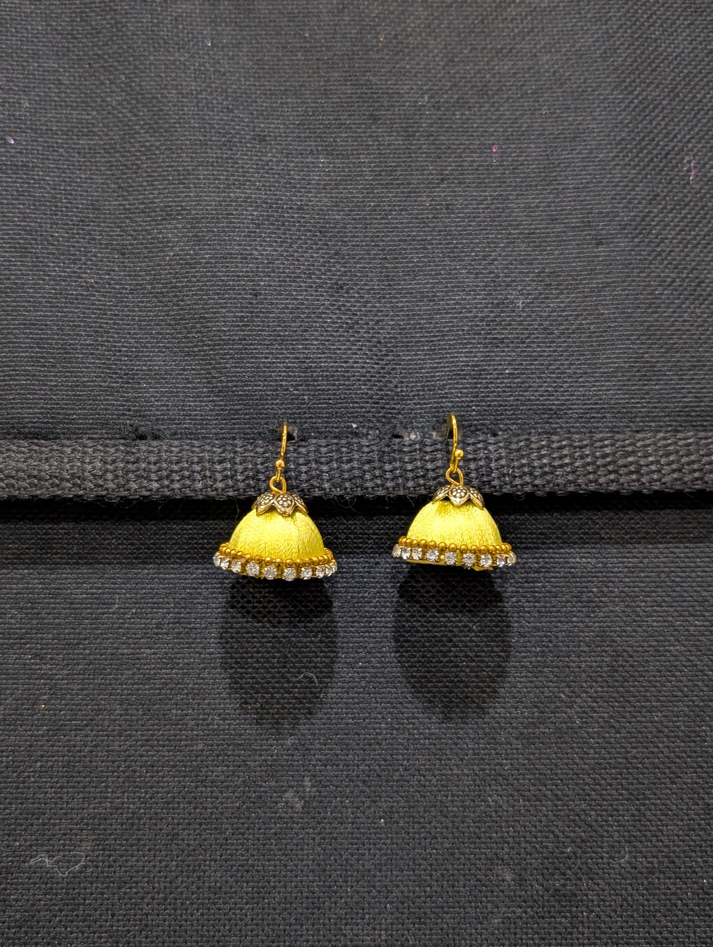 Silk Thread stone work hook Jhumka Earrings - Small size