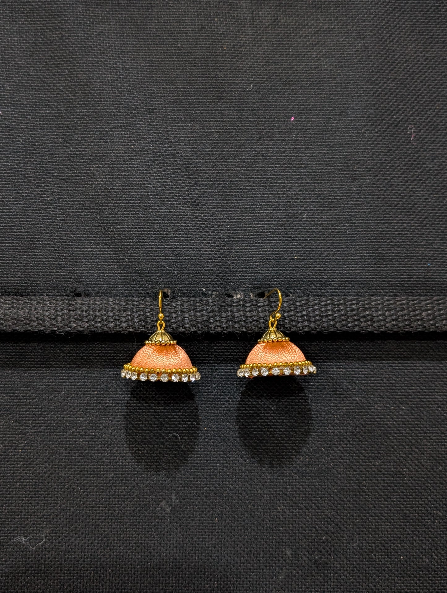 Silk Thread stone work hook Jhumka Earrings - Small size