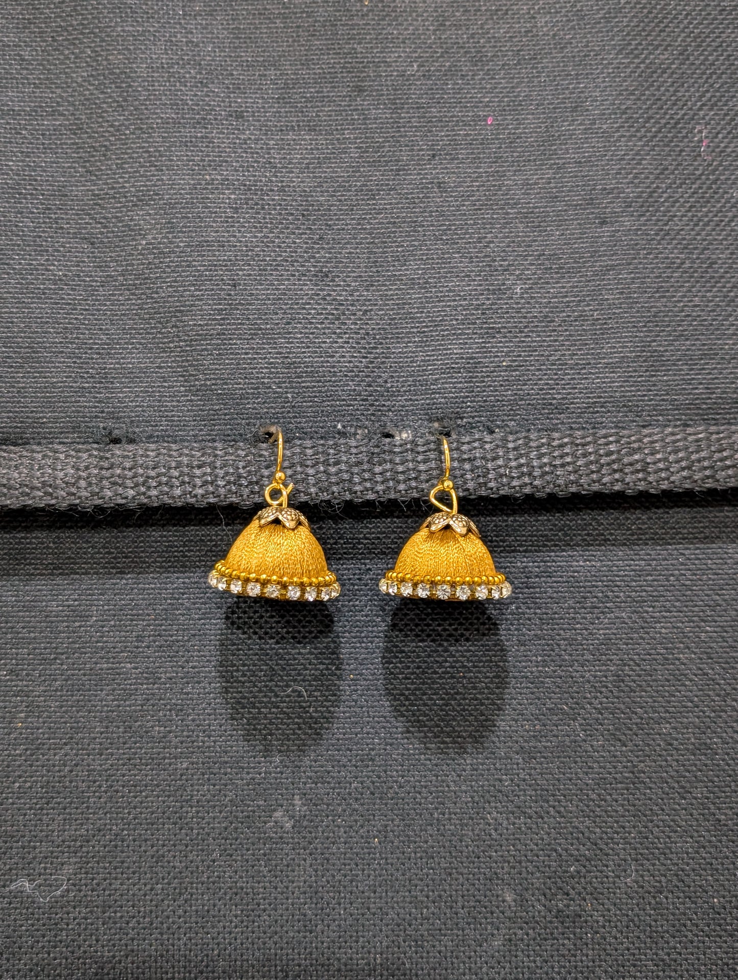 Silk Thread stone work hook Jhumka Earrings - Small size