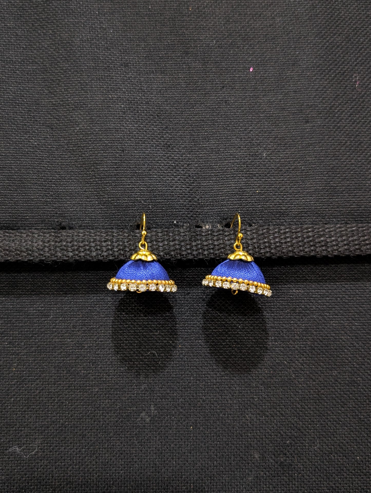 Silk Thread stone work hook Jhumka Earrings - Small size