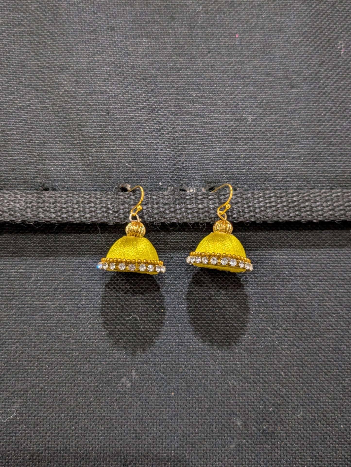 Silk Thread stone work hook Jhumka Earrings - Small size