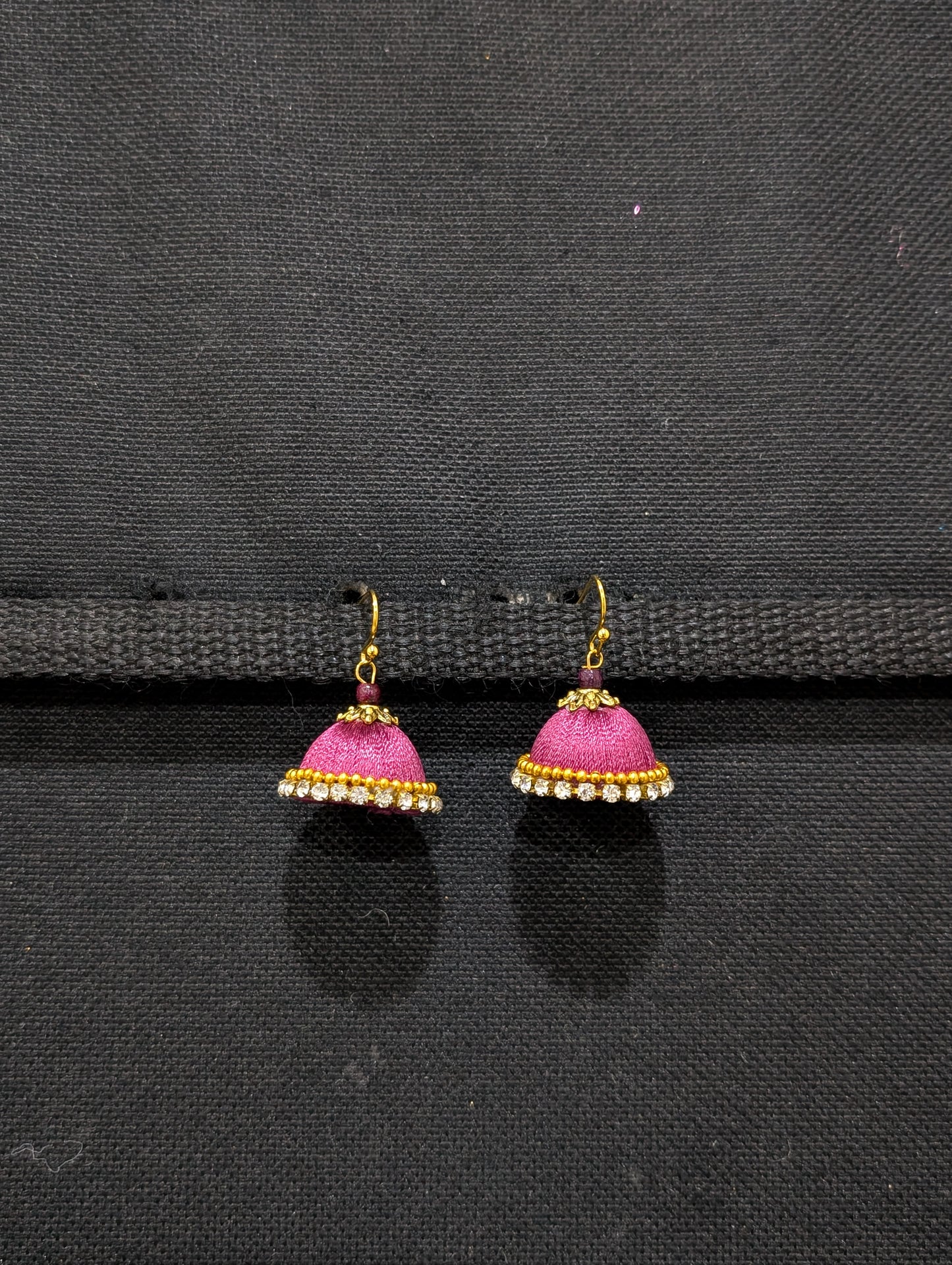 Silk Thread stone work hook Jhumka Earrings - Small size