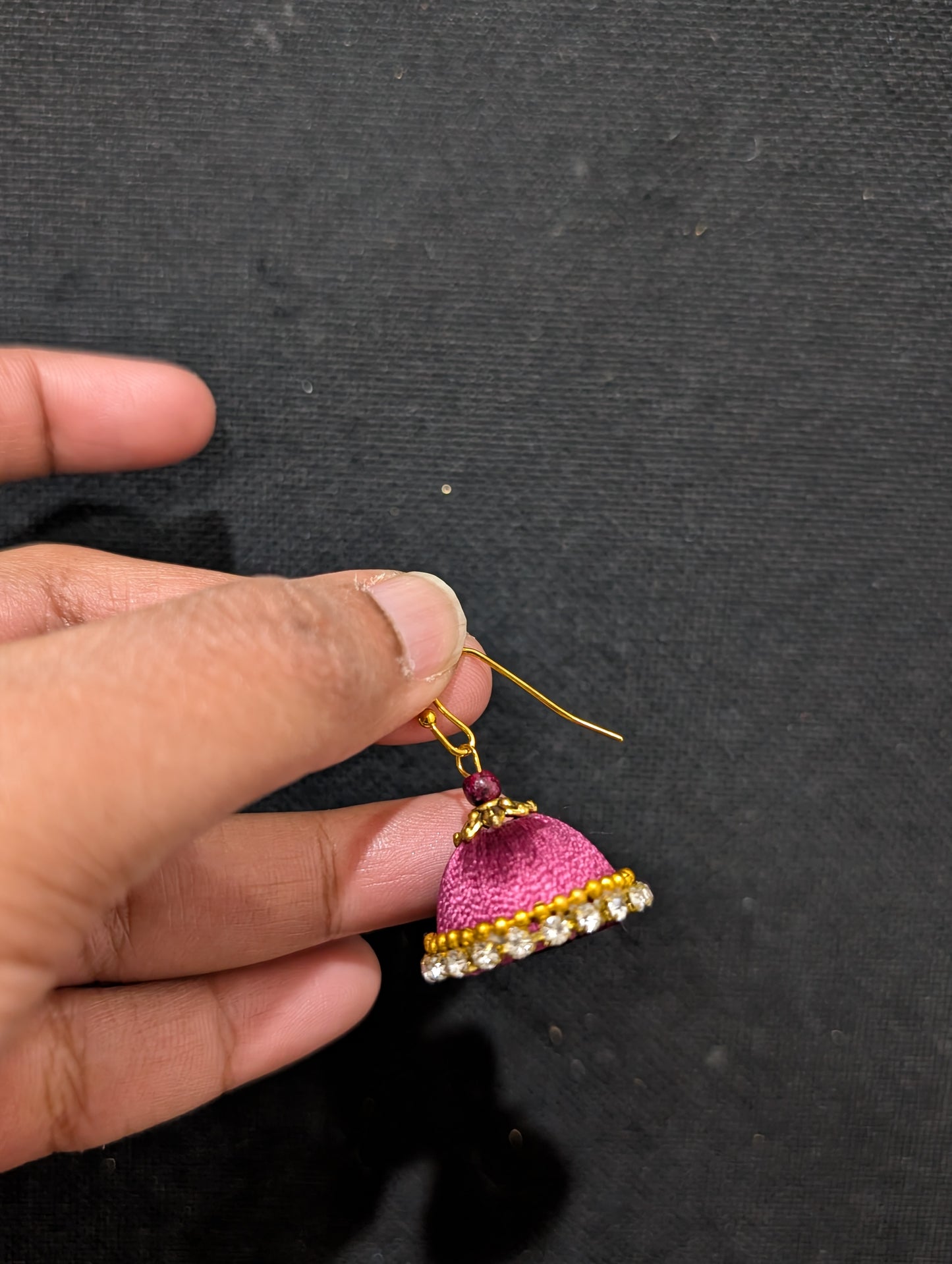 Silk Thread stone work hook Jhumka Earrings - Small size