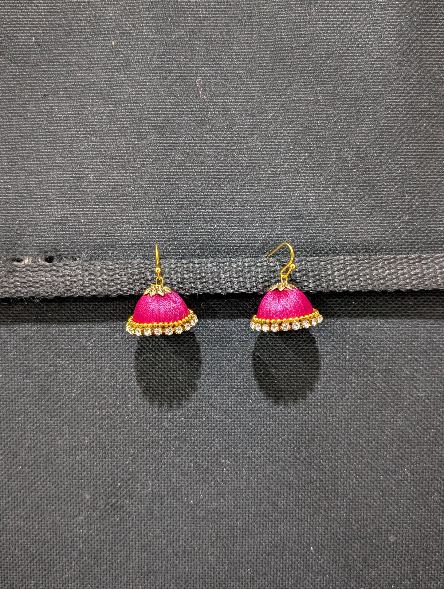 Silk Thread stone work hook Jhumka Earrings - Small size