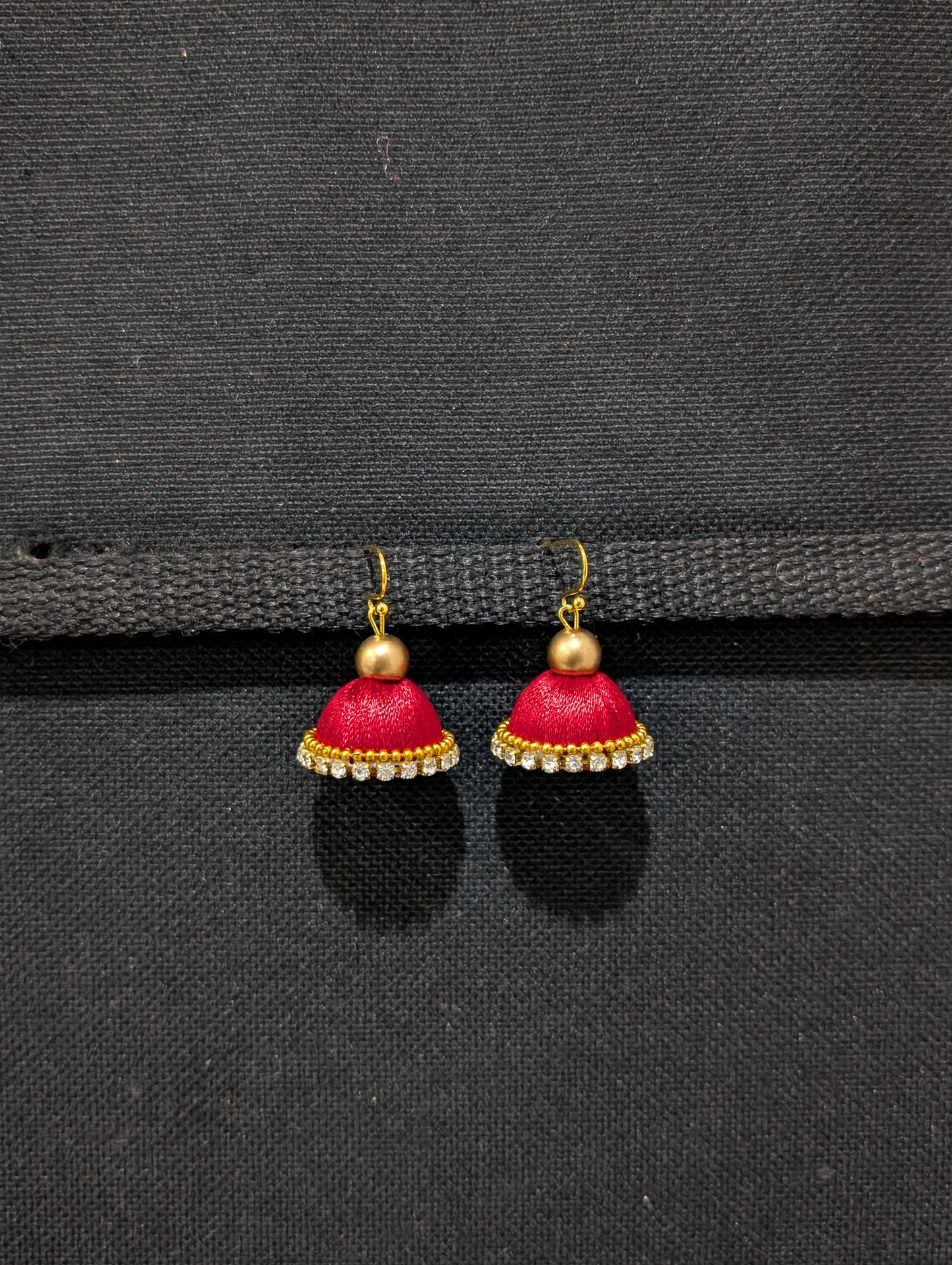 Silk Thread stone work hook Jhumka Earrings - Small size