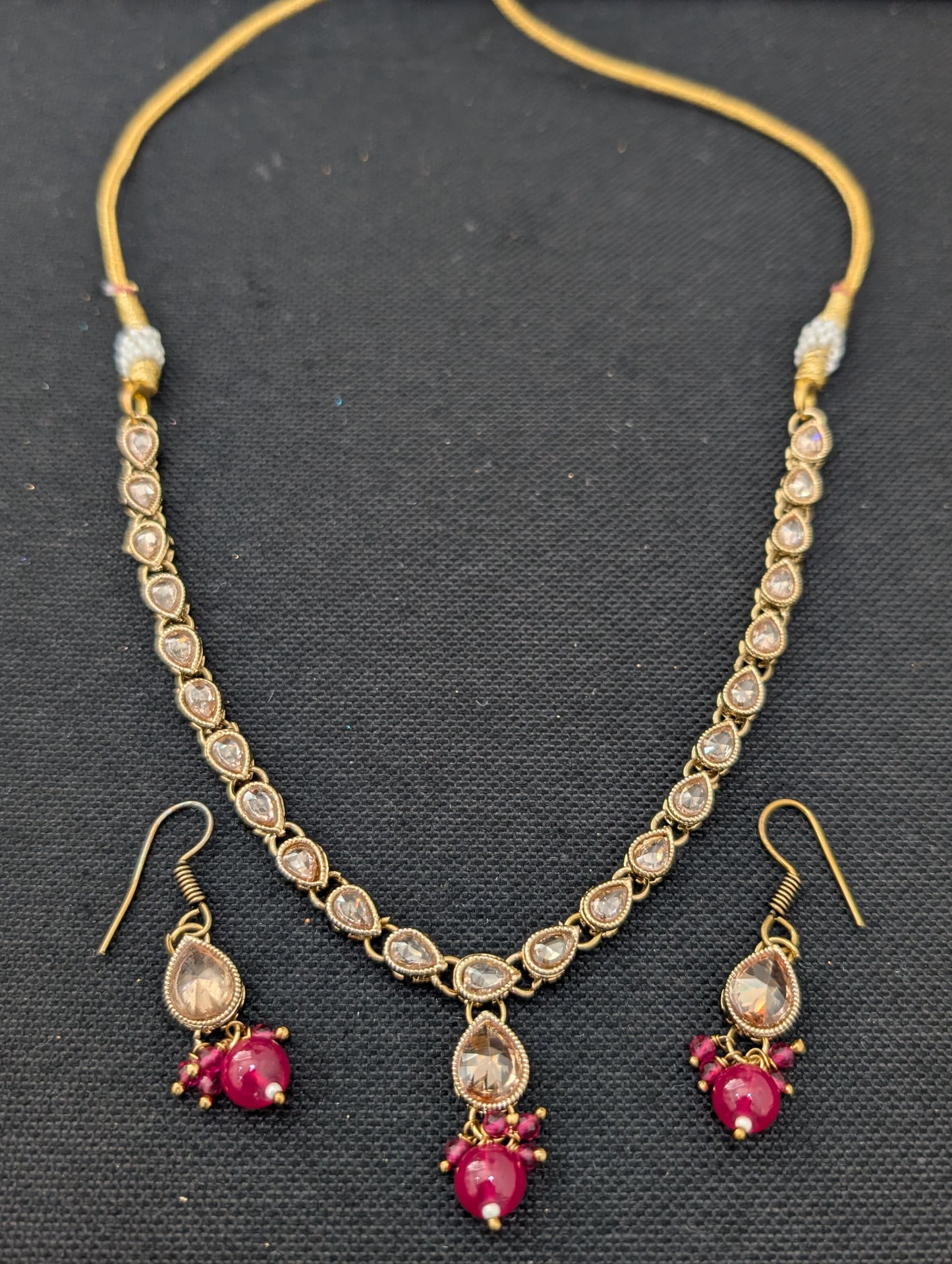 Mehandi gold plated polki stone choker necklace and earrings set