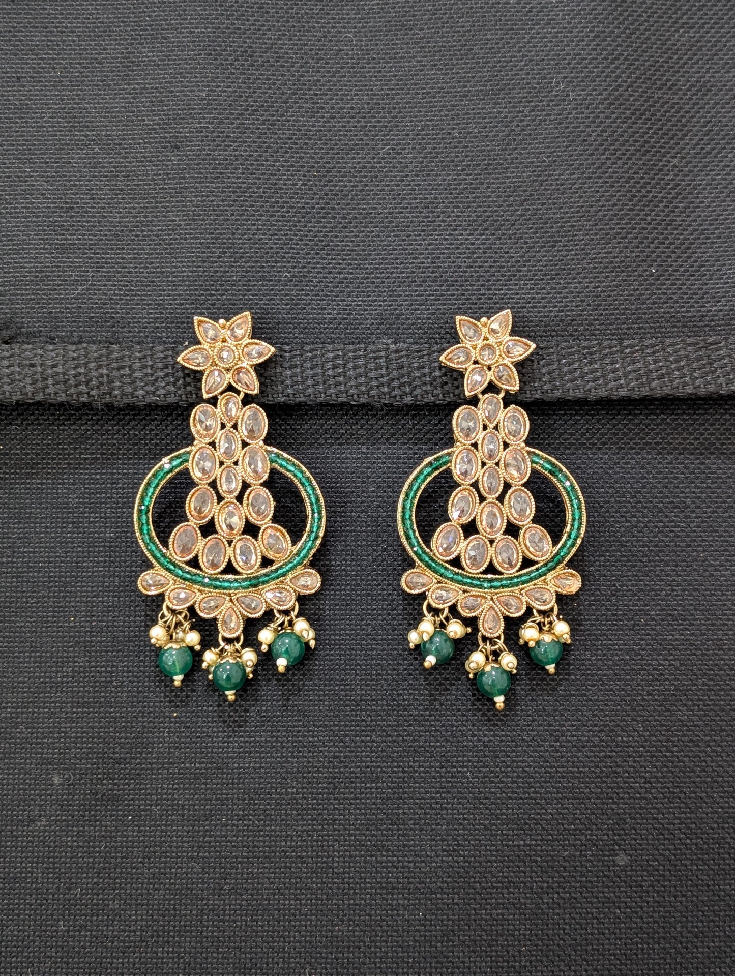 Mehandi Gold plated Flower Chandbali Earrings