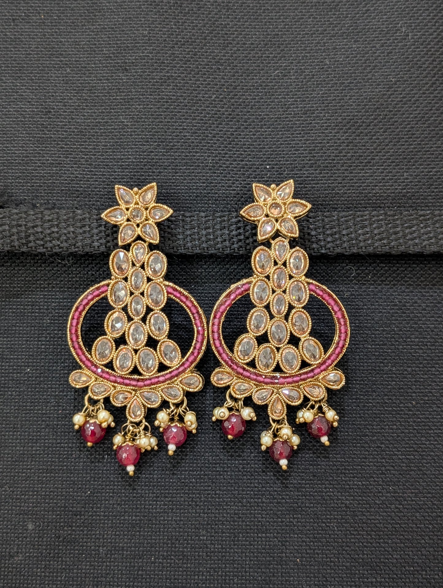 Mehandi Gold plated Flower Chandbali Earrings