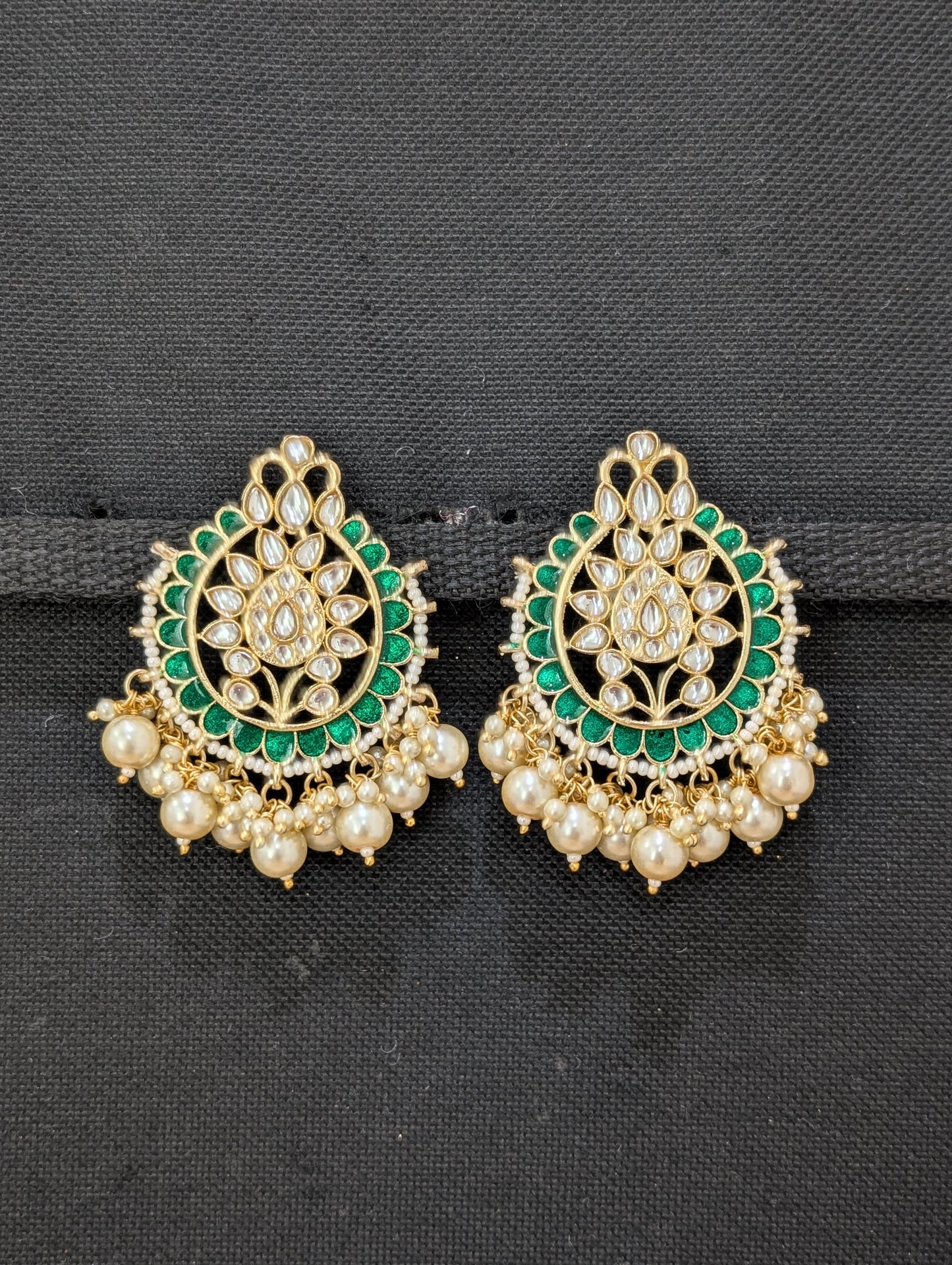 Glass Kundan Beaded Large Stud Earrings