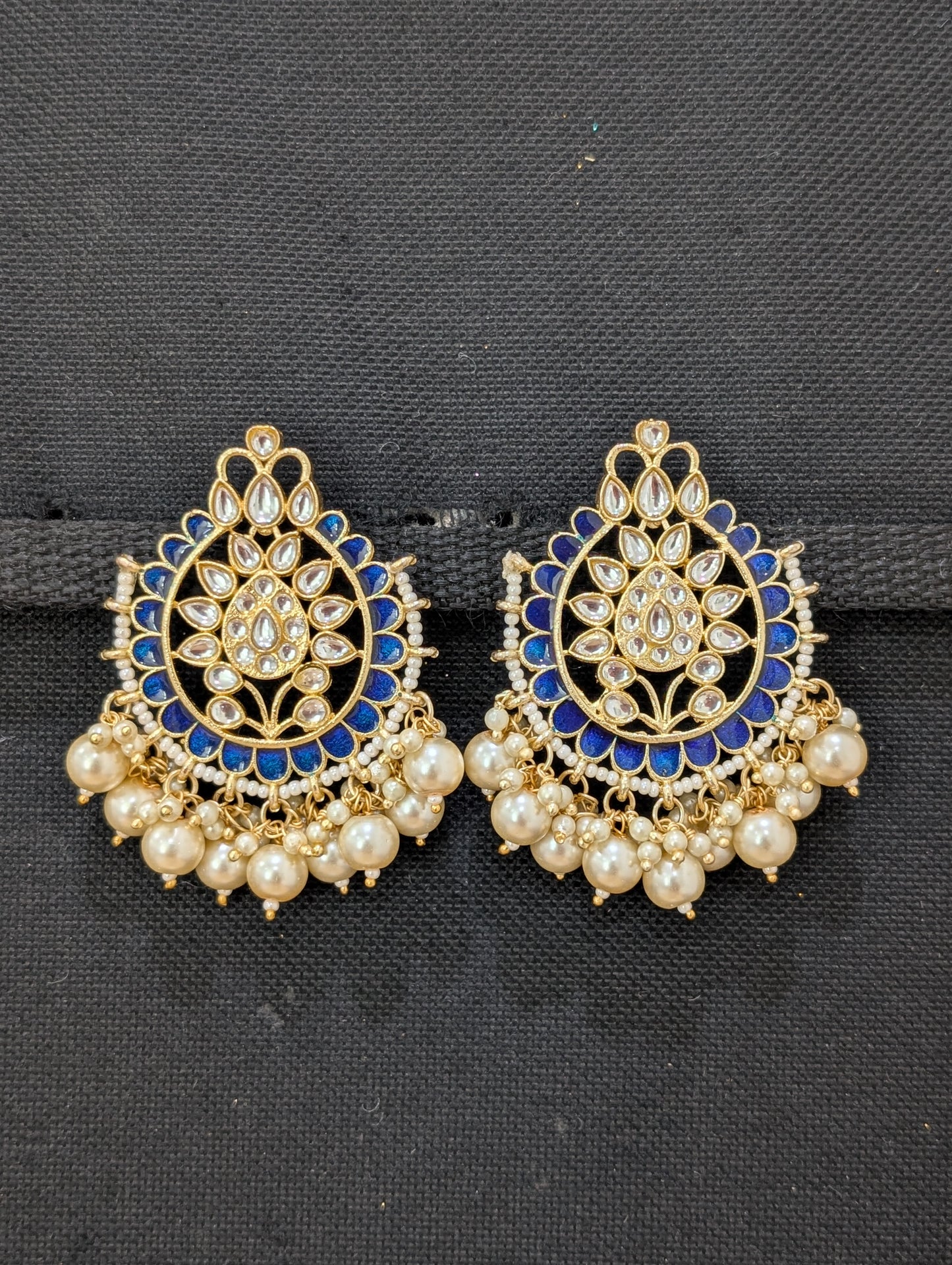 Glass Kundan Beaded Large Stud Earrings