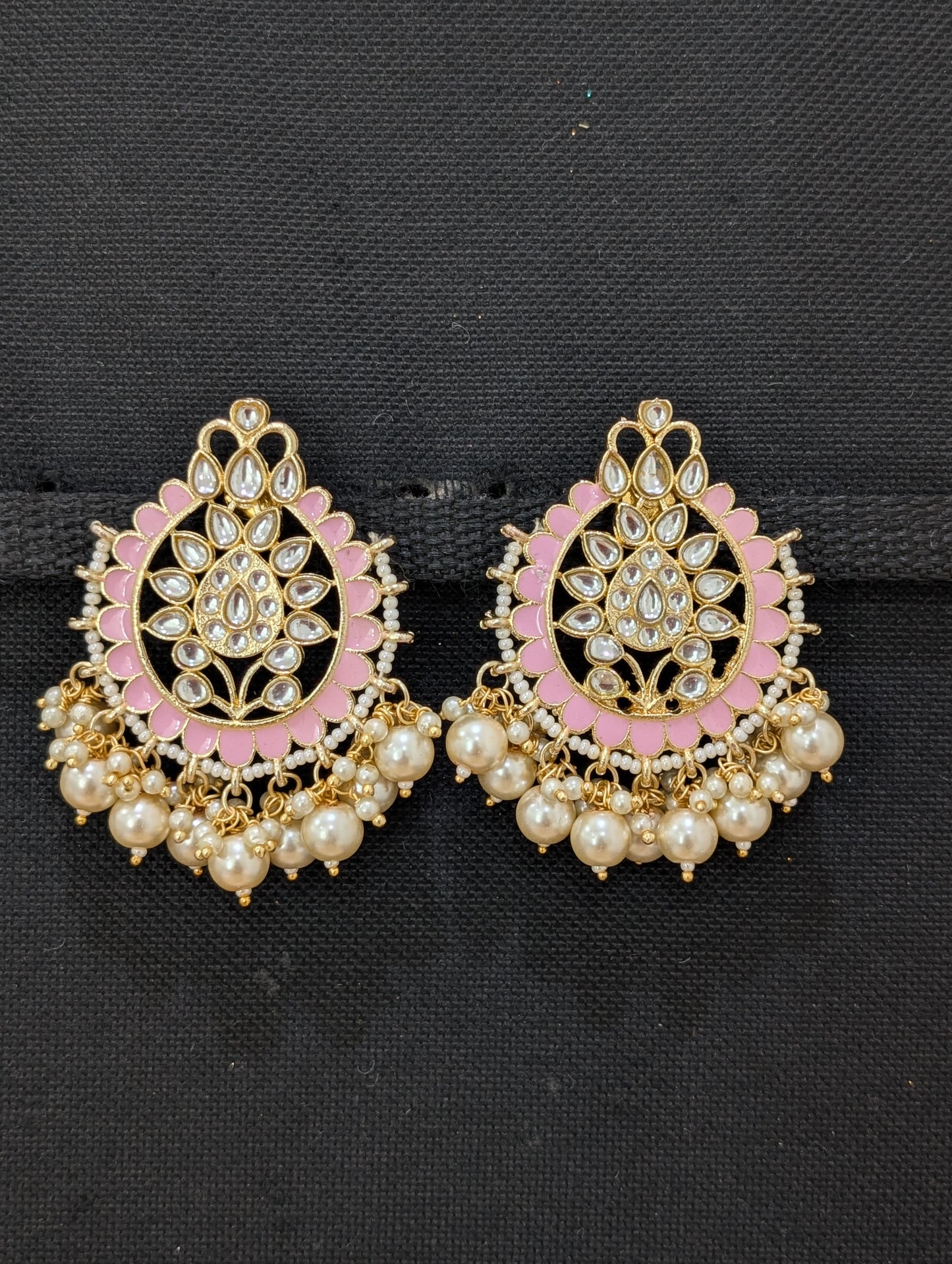 Glass Kundan Beaded Large Stud Earrings