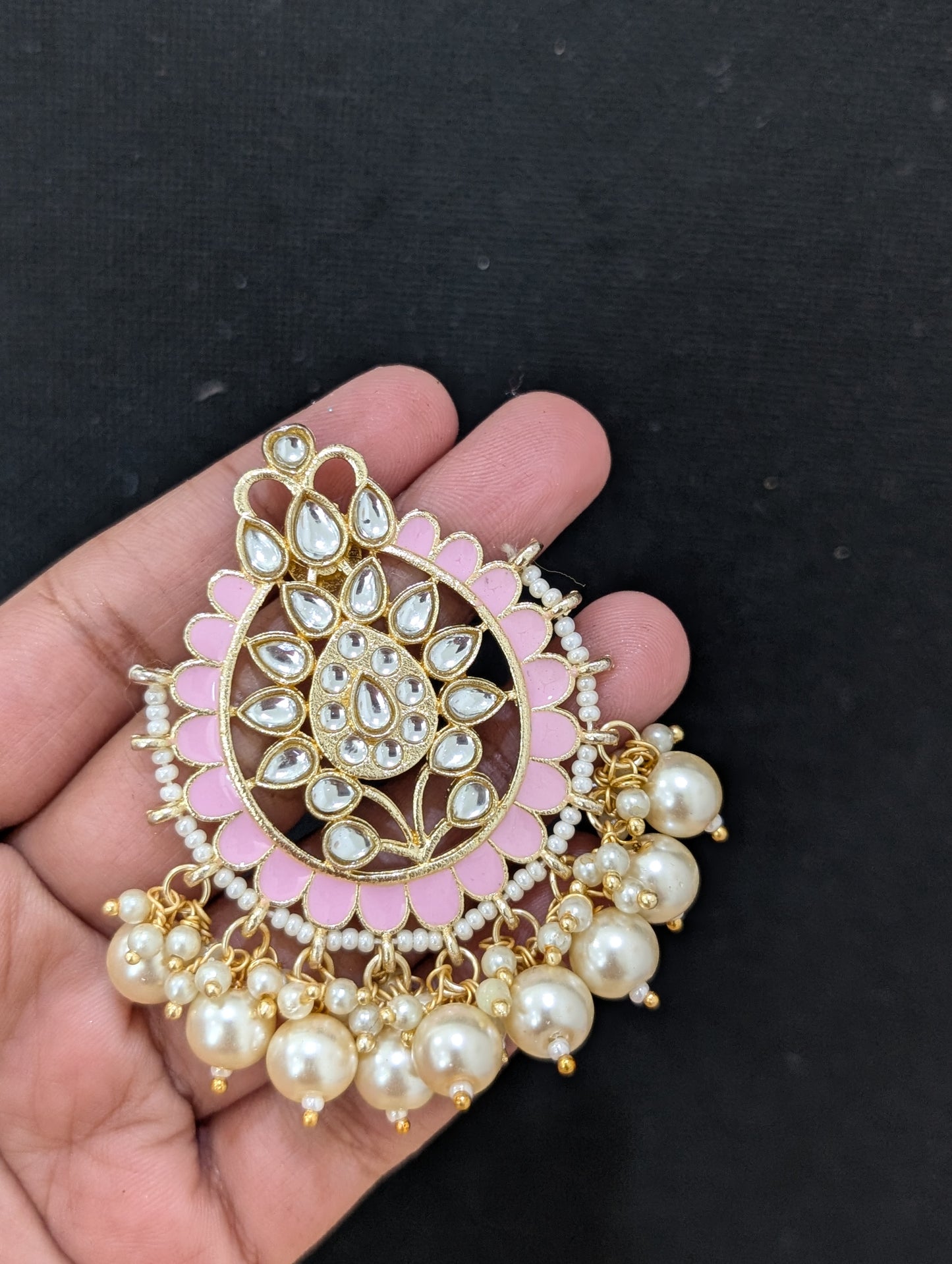 Glass Kundan Beaded Large Stud Earrings