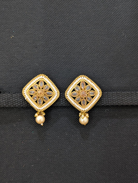 Gold plated Diamond shape Large Stud Earrings