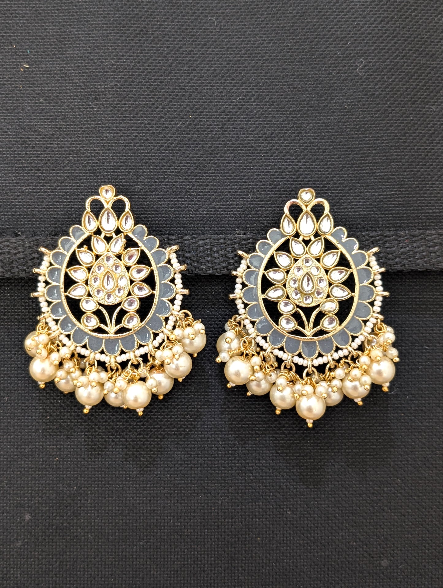 Glass Kundan Beaded Large Stud Earrings