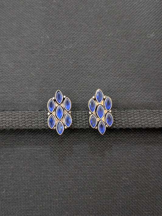 SALE - Oxidized Silver Polki / CZ stone Stud Earrings