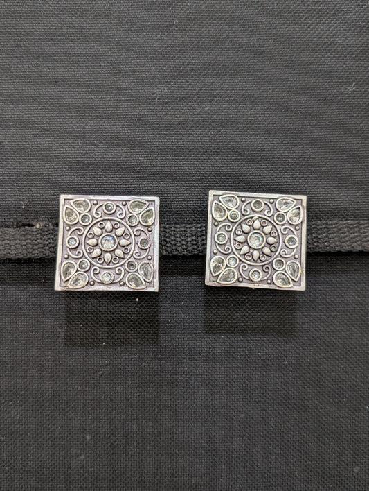 Rectangle shape German silver large Stud earrings - Simpliful