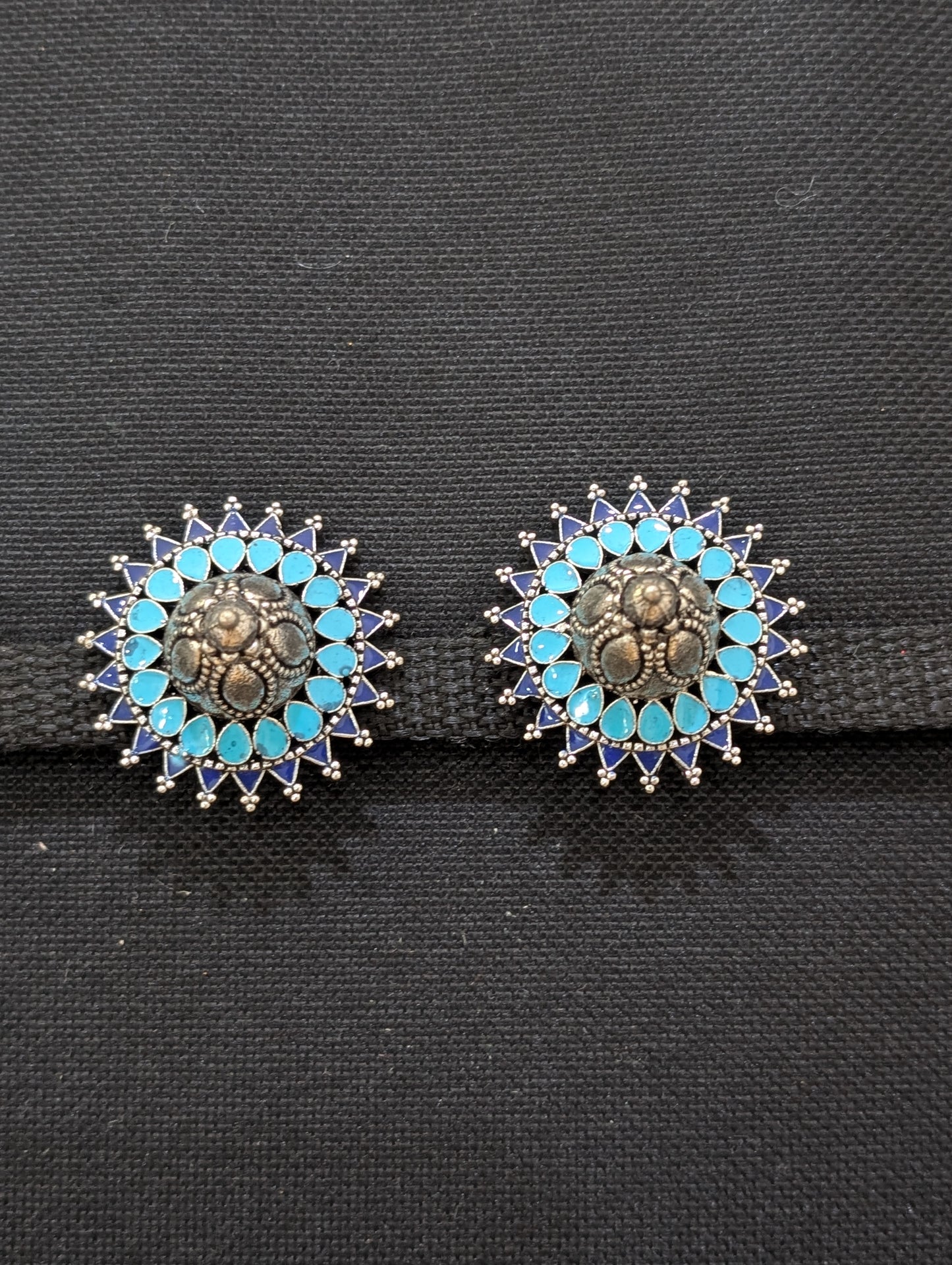 Unique Oxidized Silver Spike design Enamel Stud