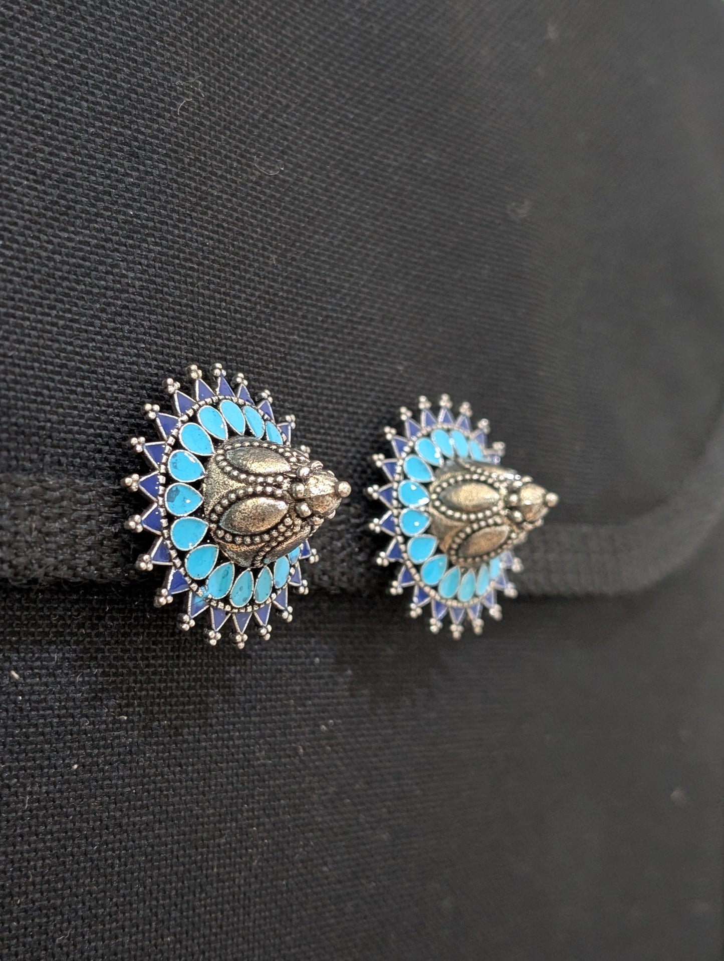 Unique Oxidized Silver Spike design Enamel Stud