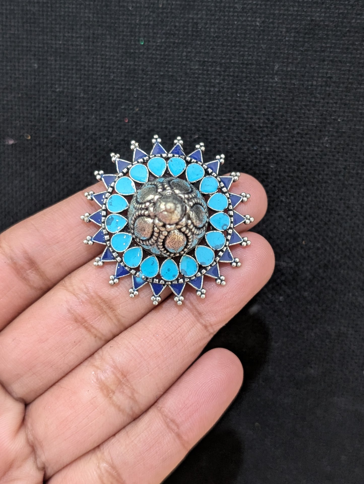 Unique Oxidized Silver Spike design Enamel Stud