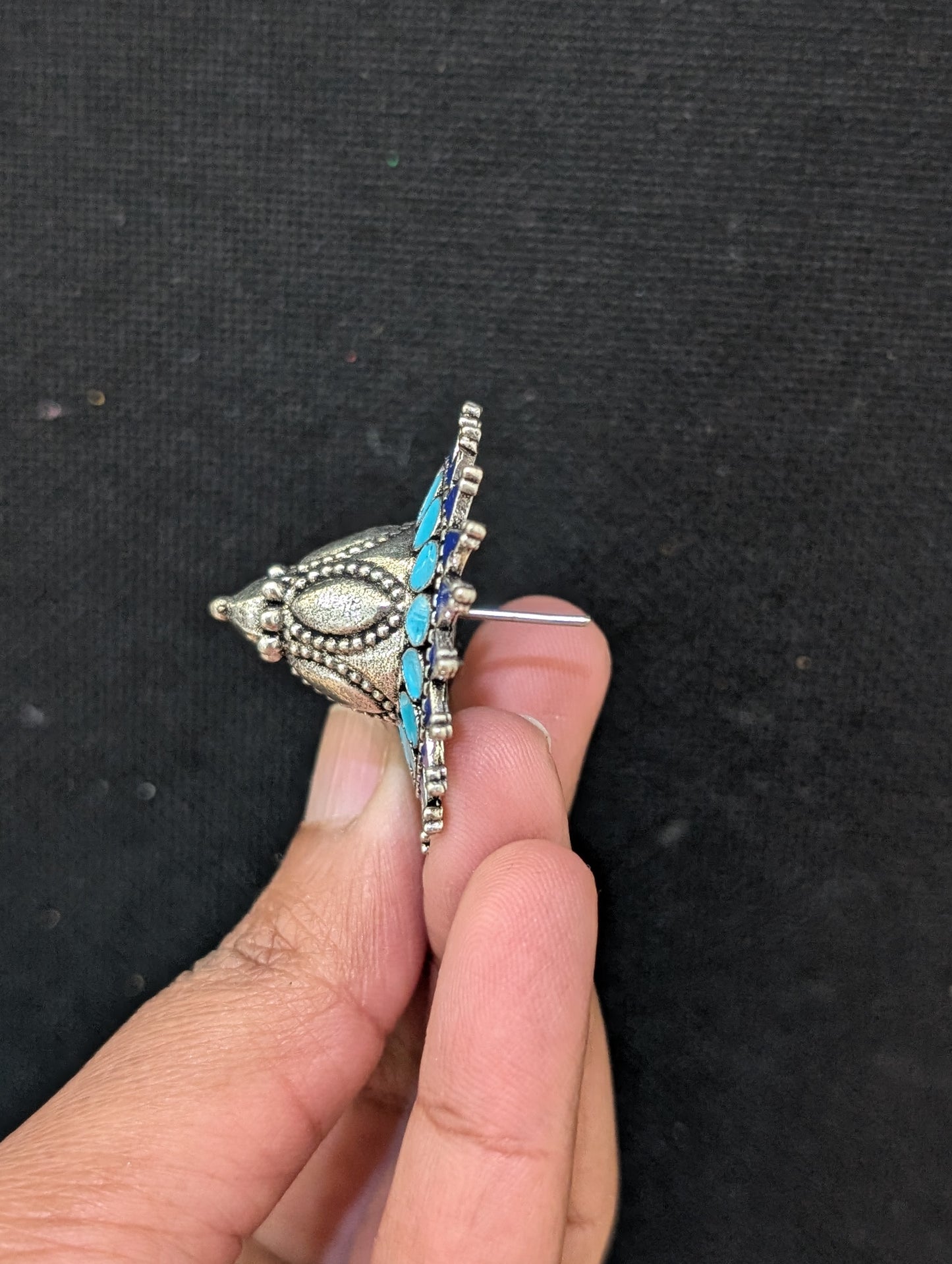 Unique Oxidized Silver Spike design Enamel Stud