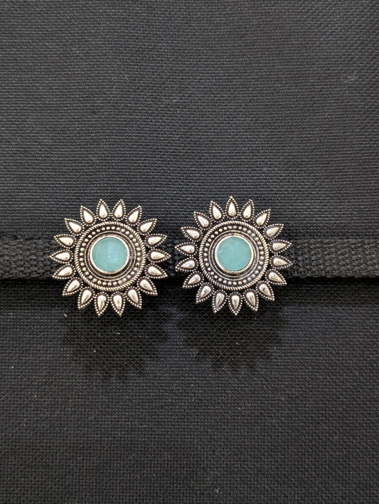 Oxidized Silver Sunflower design Studs