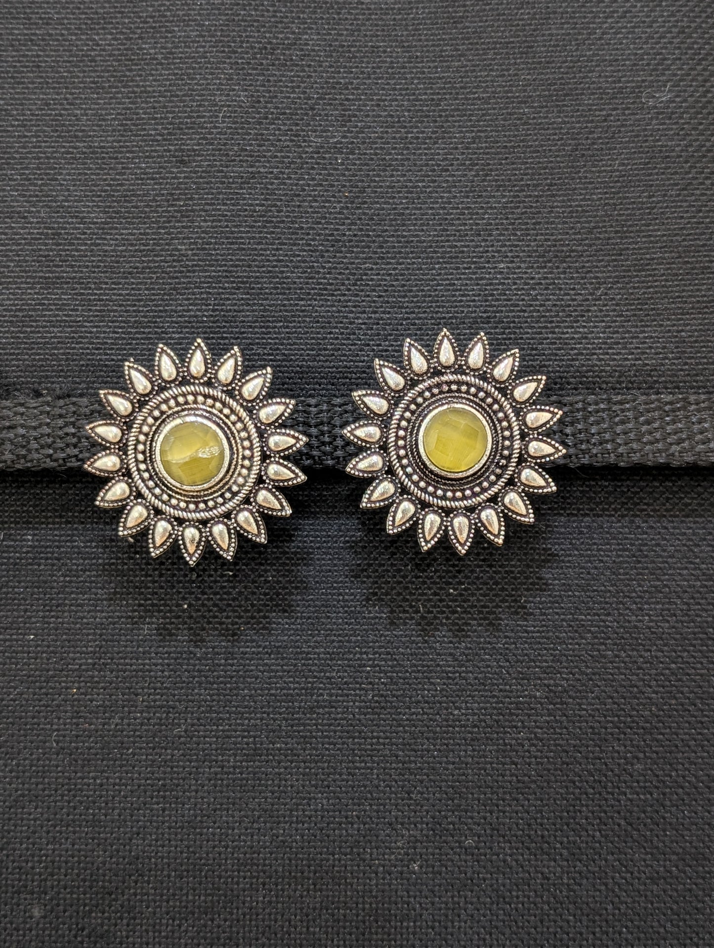 Oxidized Silver Sunflower design Studs