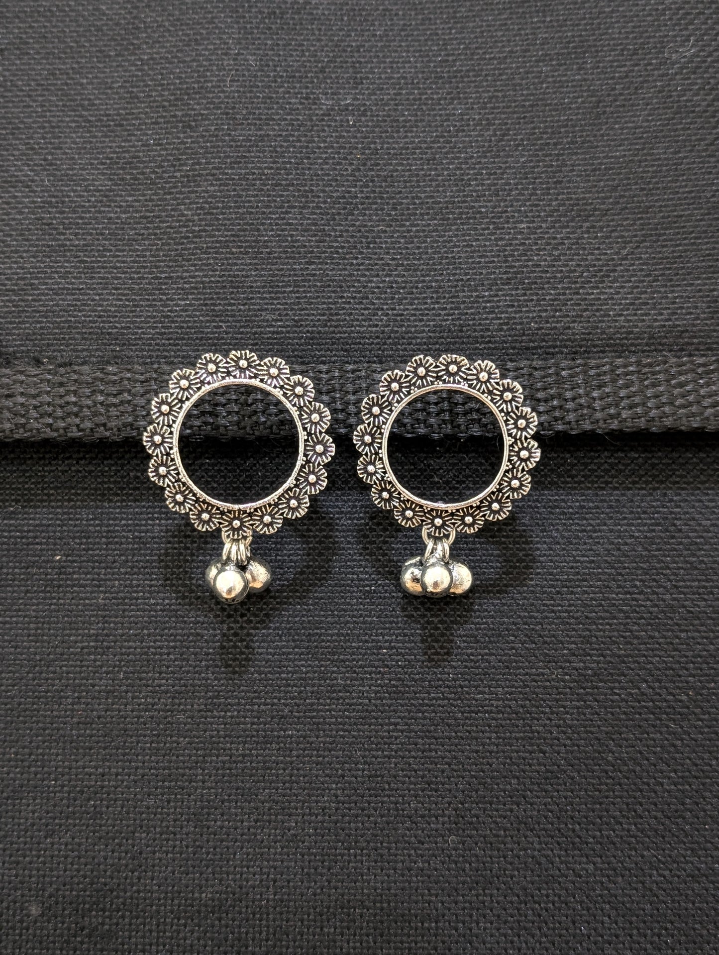 Ghunghru bead dangle Oxidized silver Studs