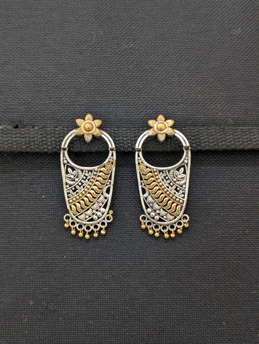 Dual tone oxidized silver designer earrings