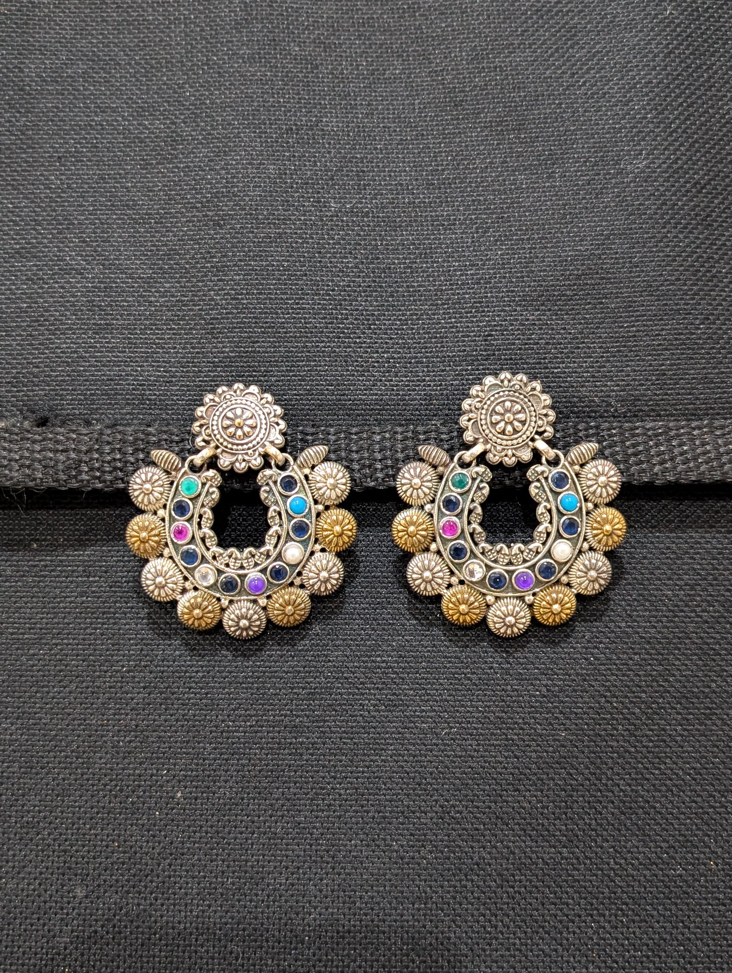 Dual tone oxidized silver Multi CZ earrings