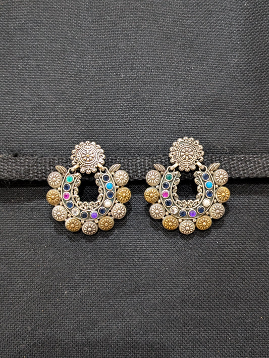 Dual tone oxidized silver Multi CZ earrings